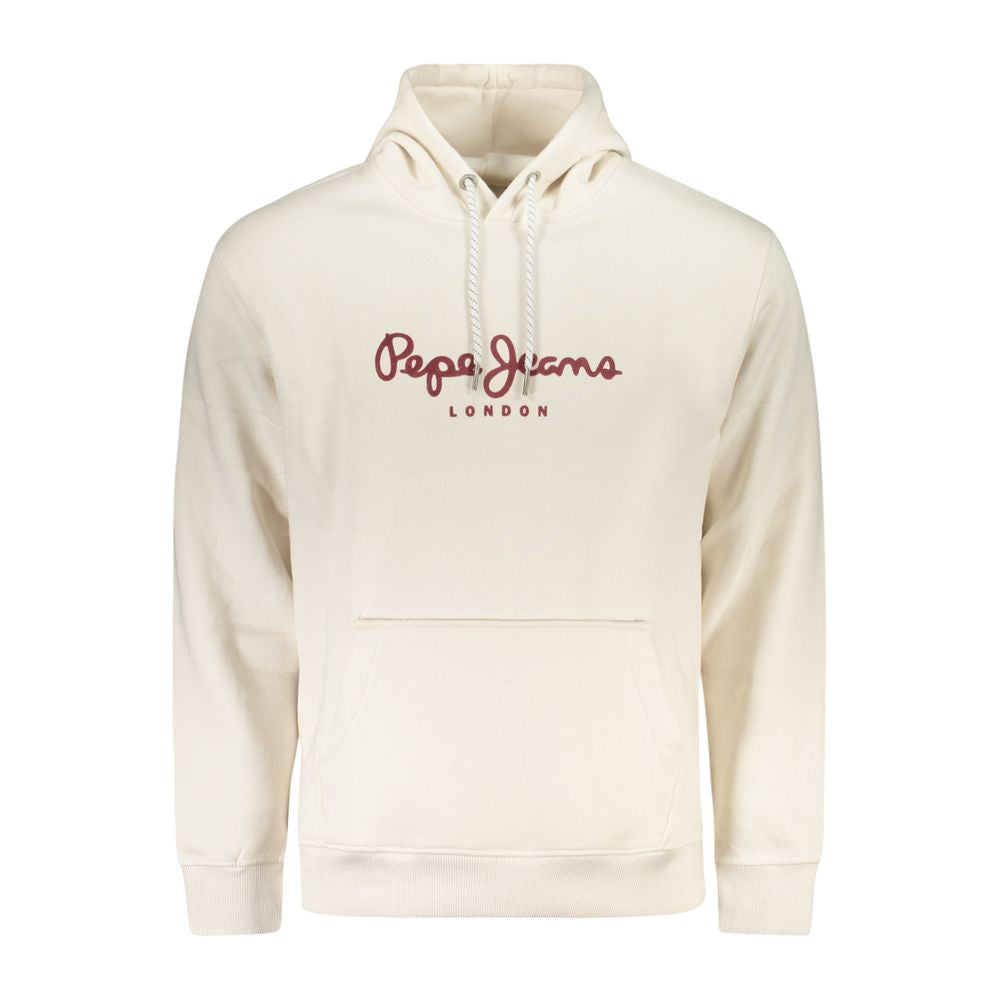 Pepe Jeans White Cotton Men Sweater with logo and central pocket, sustainable, eco-conscious, perfect for a stylish casual look.