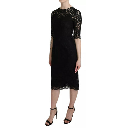 Dolce & Gabbana Black Floral Lace Sheath Knee Length Dress