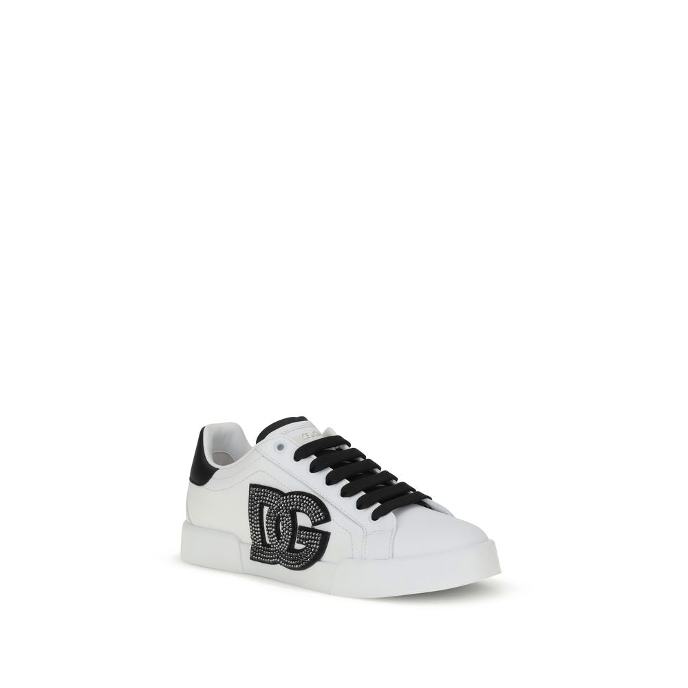 Dolce & Gabbana White Calf Leather Bos Taurus Low Top Sneakers with DG logo