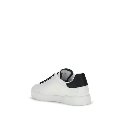 Dolce & Gabbana White Calf Leather Bos Taurus Low Top Sneakers, side view showcasing sleek design and cushioned EVA sole.