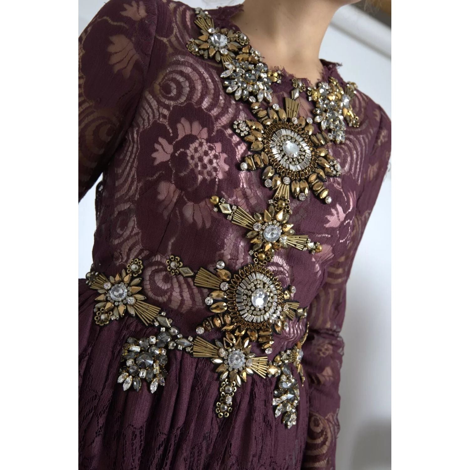 Dolce & Gabbana Purple Viscose Crystal A-Line Gown Dress