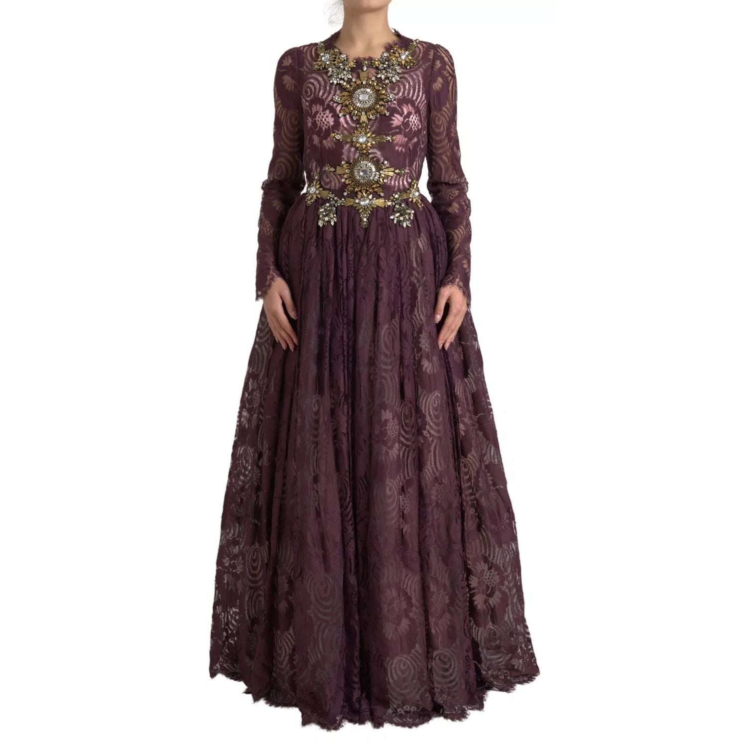 Dolce & Gabbana Purple Viscose Crystal A-Line Gown Dress