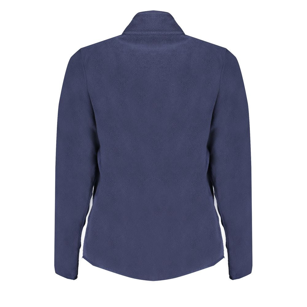 Back view of Norway 1963 Blue Polyester Women Sweater, showcasing long sleeves and fleece texture, perfect for bold fashion statements.