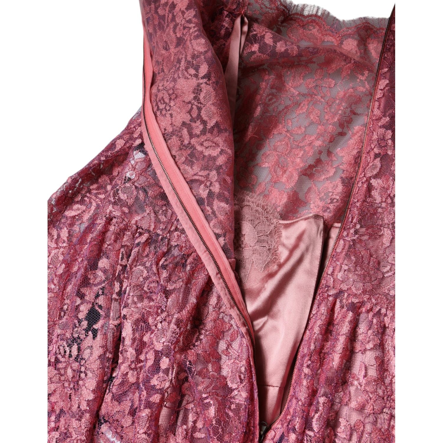 Dolce & Gabbana Pink Floral Lace Long Sleeve Midi Dress