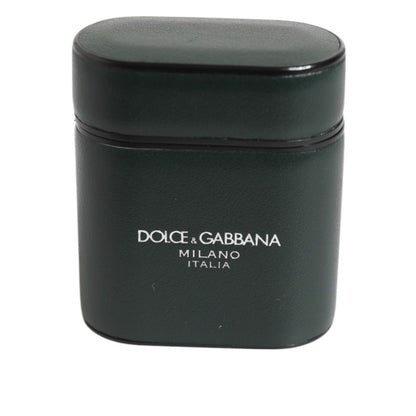 Dolce & Gabbana Army Green Calfskin Leather Logo Flip Holder Airpods Case