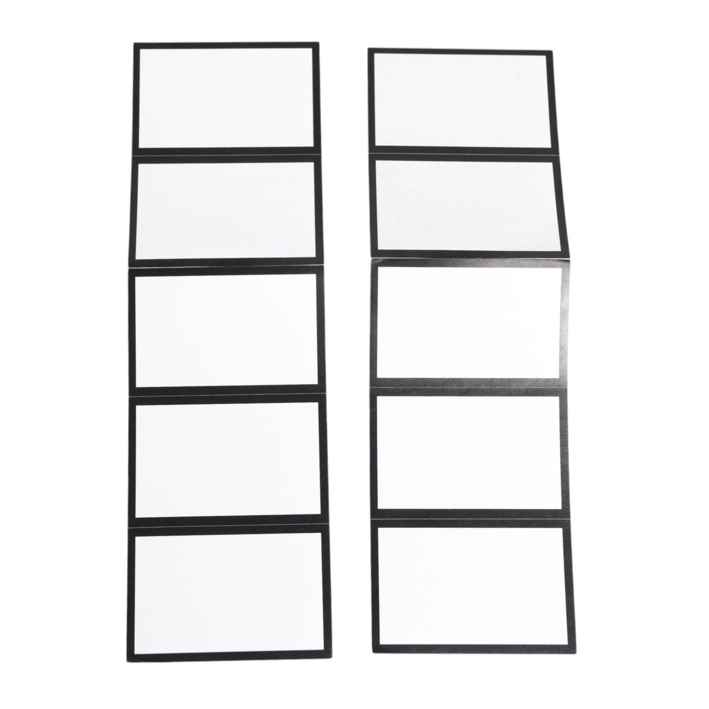 Two columns of blank white rectangular cards with black borders, arranged vertically on a plain white background.