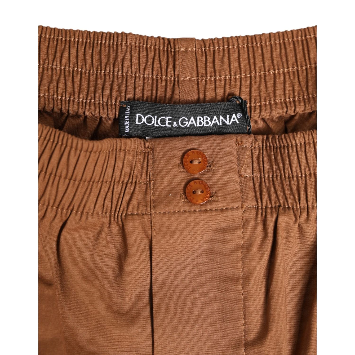 Dolce & Gabbana Brown Cotton Boxer Waistband Short Swimwear