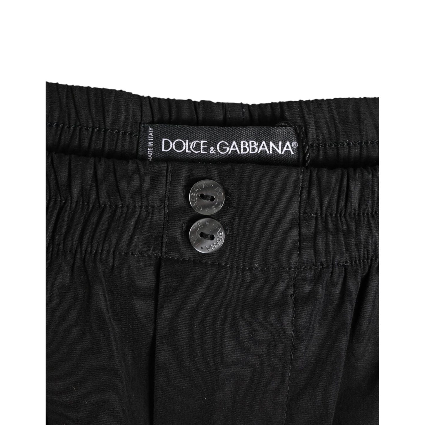 Dolce & Gabbana Black Cotton Elastic Waistband Button Swimwear