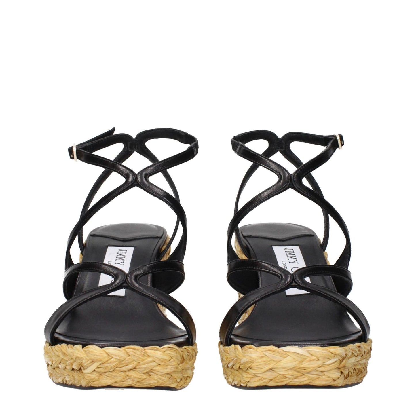 Jimmy Choo Black Leather Wedge Sandals