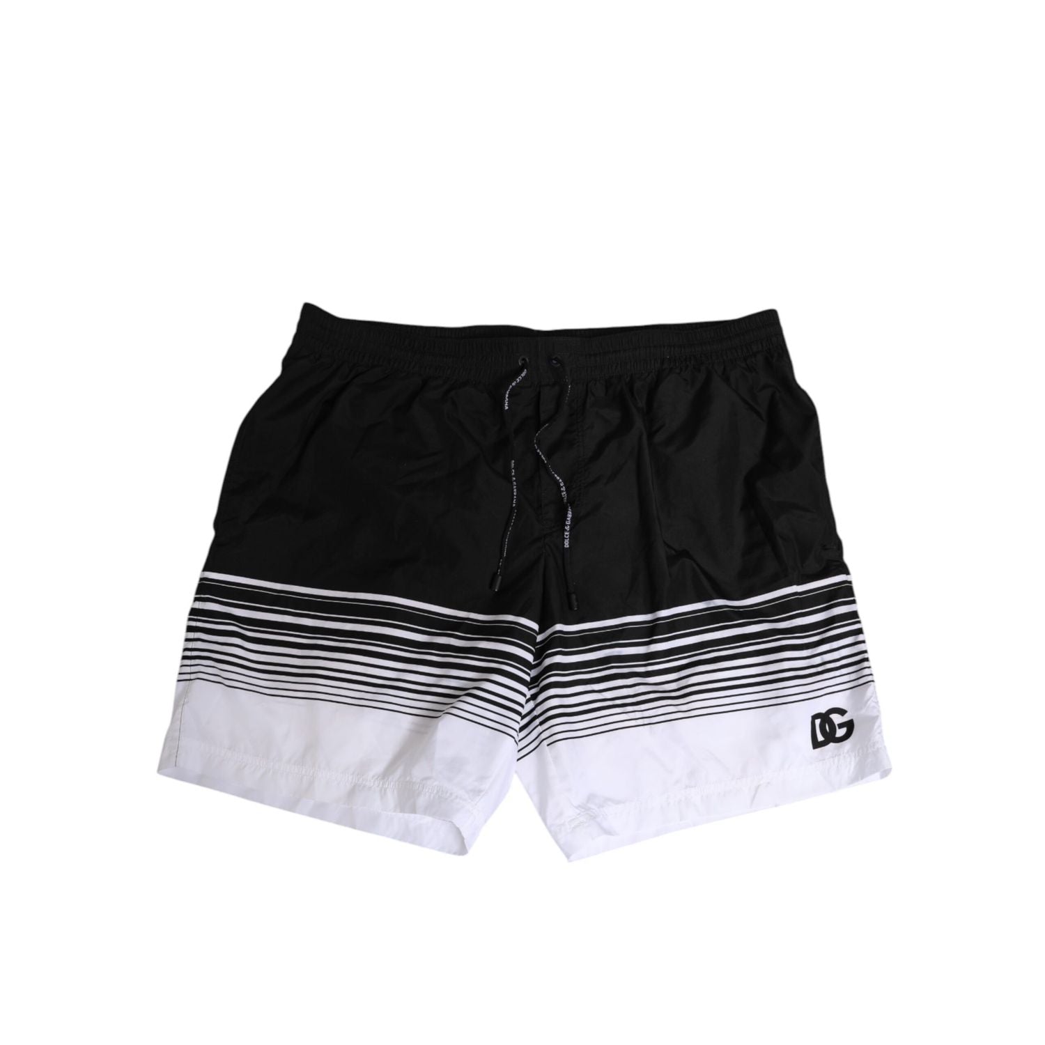 Dolce & Gabbana Black White Striped DG Logo Men Short  Swimwear