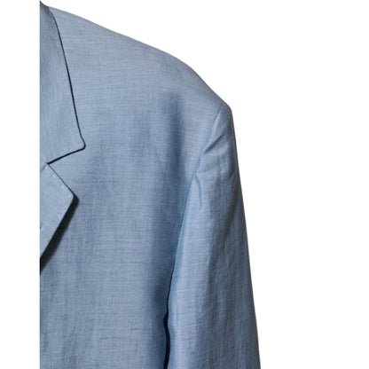 Dolce & Gabbana Light Blue Linen Double Breasted Men Jacket Blazer