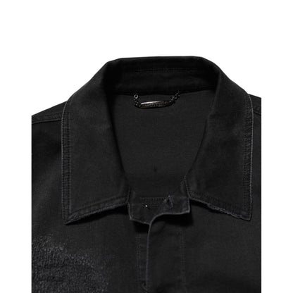 Dolce & Gabbana Black Cotton Denim Stretch Button Up Jacket