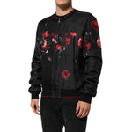 Dolce & Gabbana Black Red Floral Silk Bomber Blouson Jacket