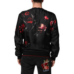 Dolce & Gabbana Black Red Floral Silk Bomber Blouson Jacket