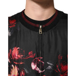 Dolce & Gabbana Black Red Floral Silk Bomber Blouson Jacket