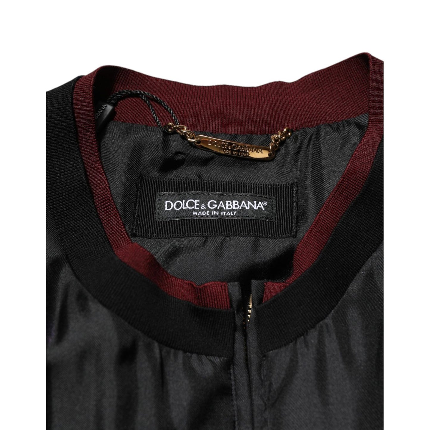 Dolce & Gabbana Black Red Floral Silk Bomber Blouson Jacket
