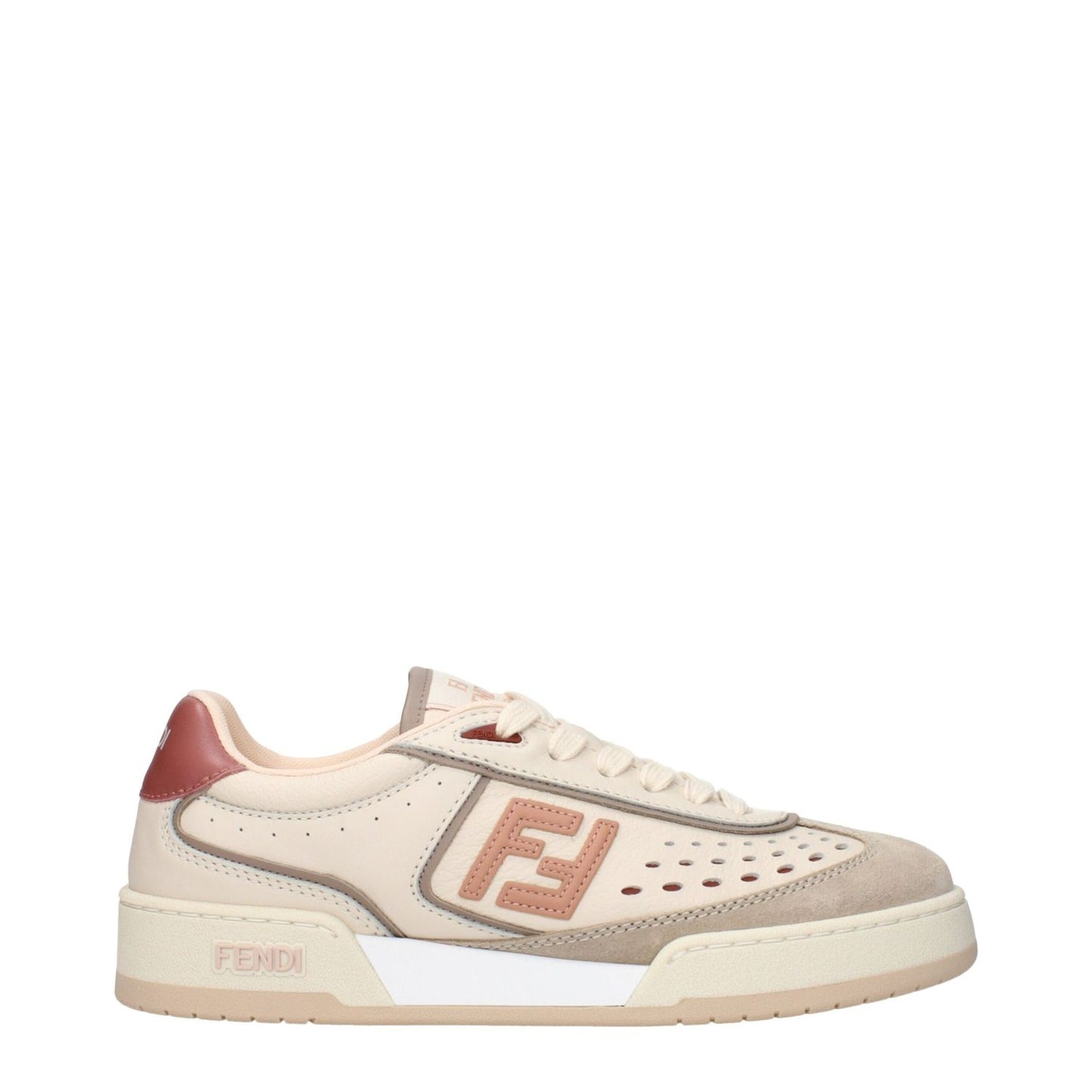 Fendi Beige Leather Low Top Sneakers with front, side, back logos, product code F84207, MPN 8E8670ASB2F1RUY