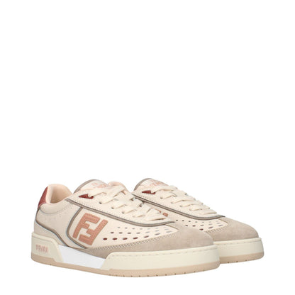 Fendi Beige Leather Low Top Sneakers with front, side, and back logos, MPN 8E8670ASB2F1RUY, code F84207, showcasing stylish design.