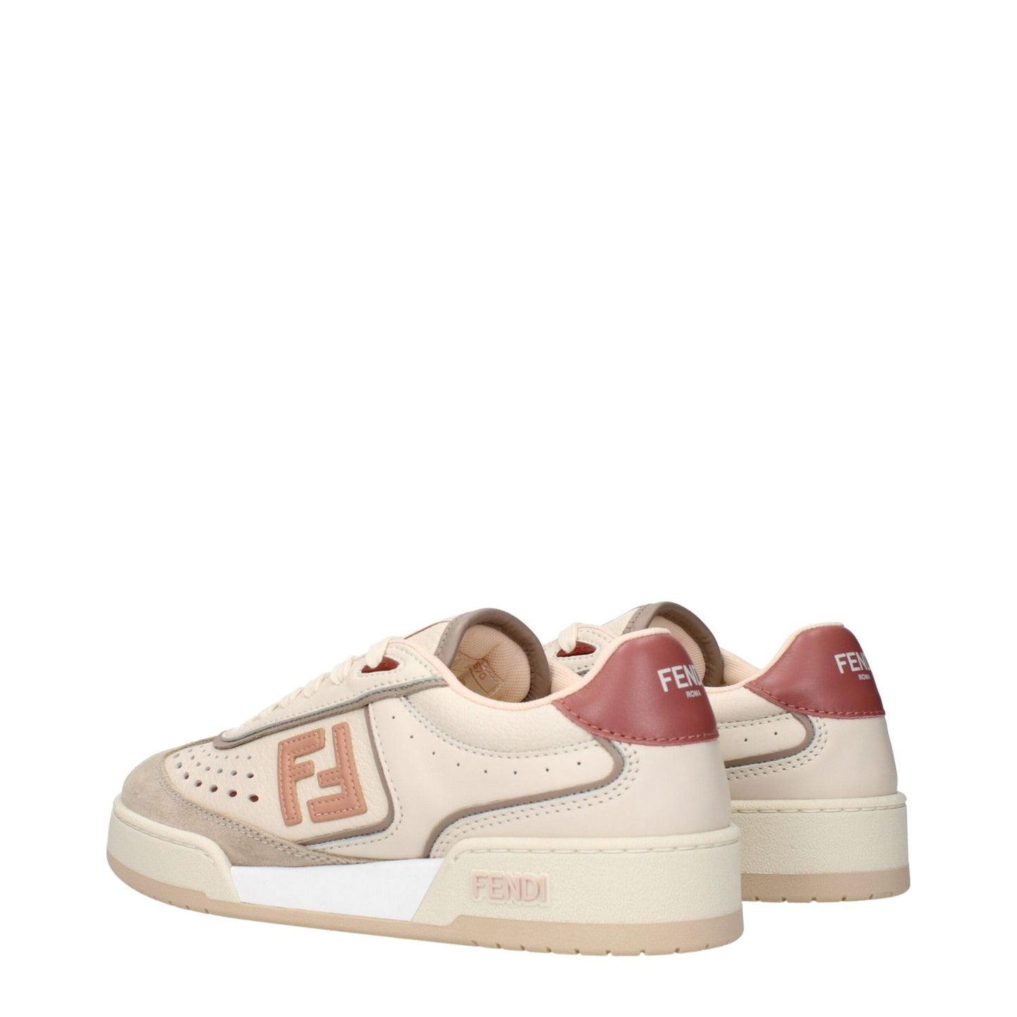Fendi Beige Leather Low Top Sneakers with logos on front, side, and back, featuring beige leather design. MPN 8E8670ASB2F1RUY.