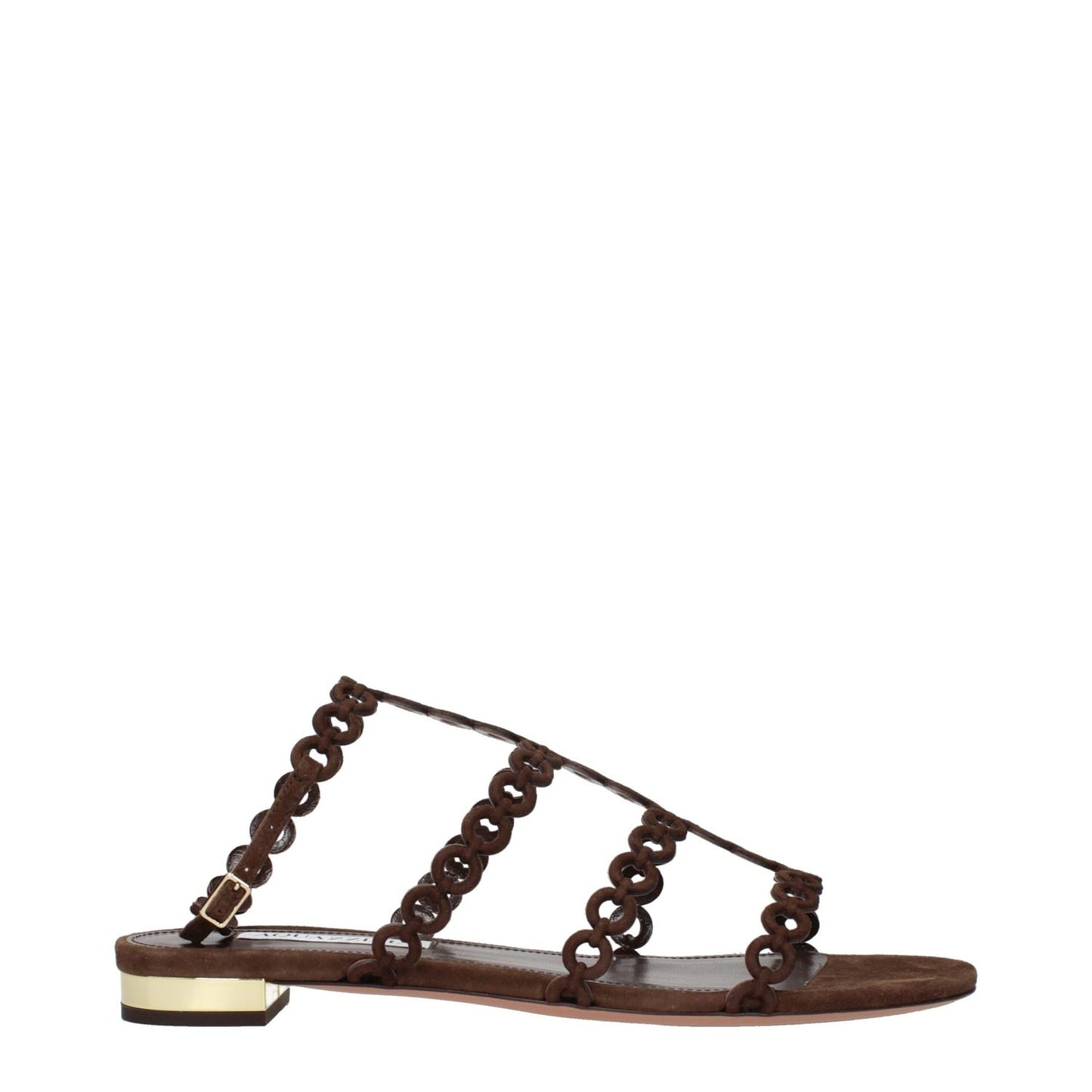 Aquazzura Brown Leather Sandals with suede design, MPN ICHFLAS0SUEESP, side view of stylish open-toe footwear, SKU F84256.