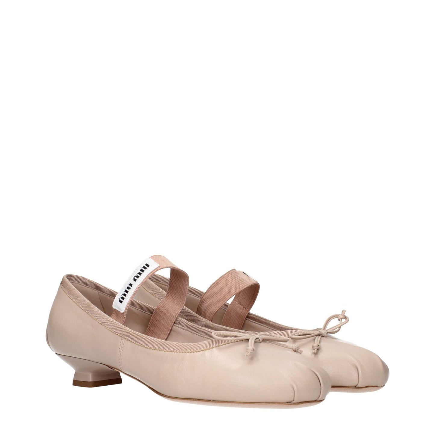 Miu Miu Pink Leather Ballet Flats with front logo and detail, designer footwear, stylish and elegant, product code F84260.