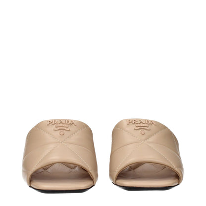 Prada Beige Leather Slippers with front logo in beige leather, MPN 1XX58303865F0036, code F84273 by Prada.