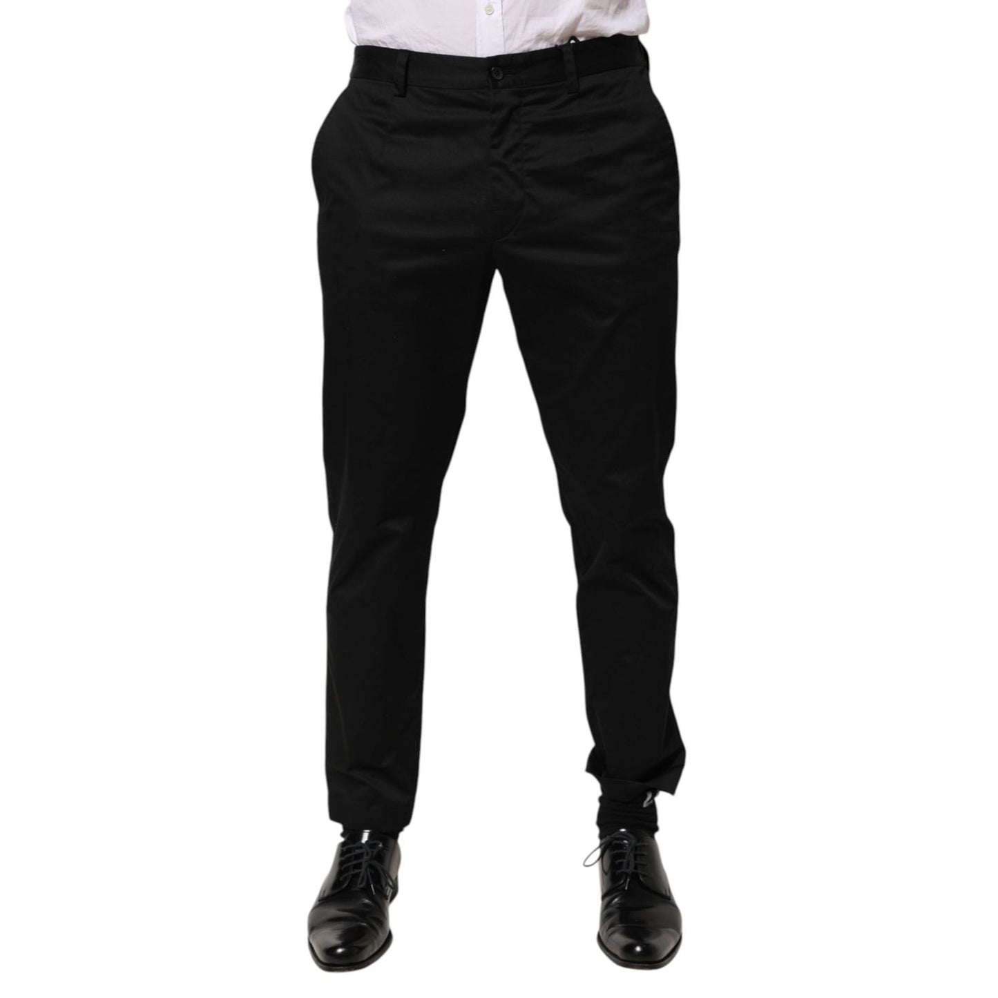 Dolce & Gabbana Black Cotton Tapered Men Formal Trousers Pants