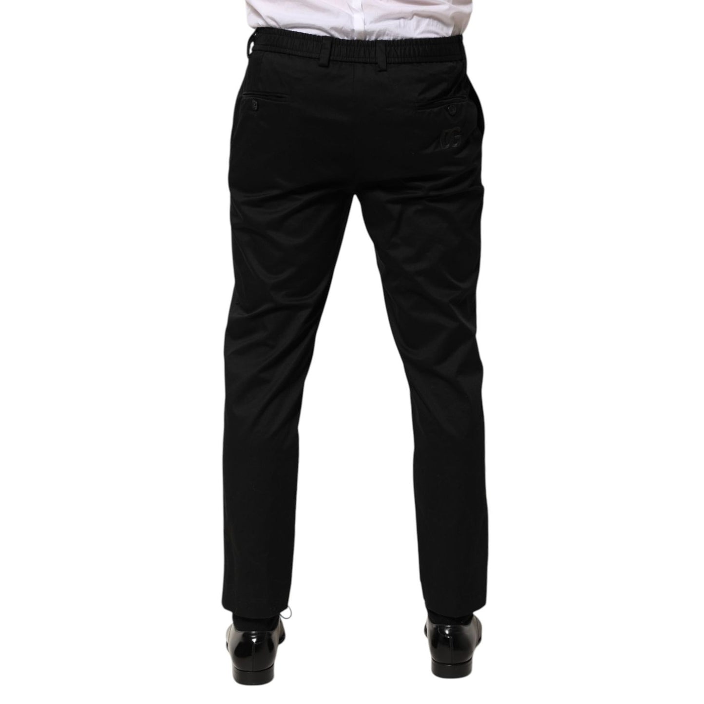 Dolce & Gabbana Black Cotton Tapered Men Formal Trousers Pants