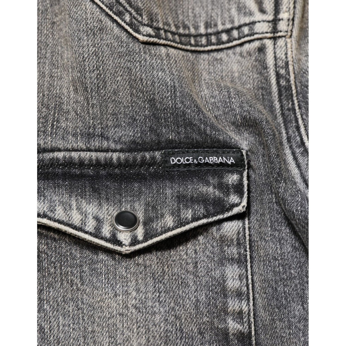 Dolce & Gabbana Black Washed Cotton Snap Long Sleeve Casual Shirt