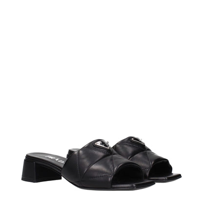 Prada Black Leather Sandals with front logo, MPN 1XX656038035F0002, sophisticated design in luxurious black leather.