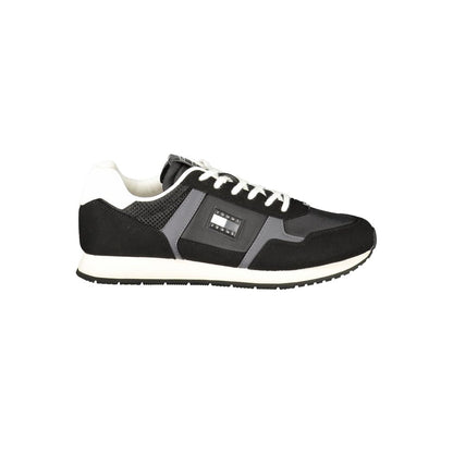Tommy Hilfiger Black Polyester Men Sneaker with iconic logo and bold detailing for style and comfort.