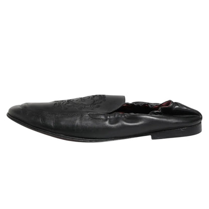 Dolce & Gabbana Black Leather Slip On Men Flat Loafers Shoes