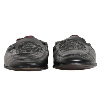 Dolce & Gabbana Black Leather Slip On Men Flat Loafers Shoes