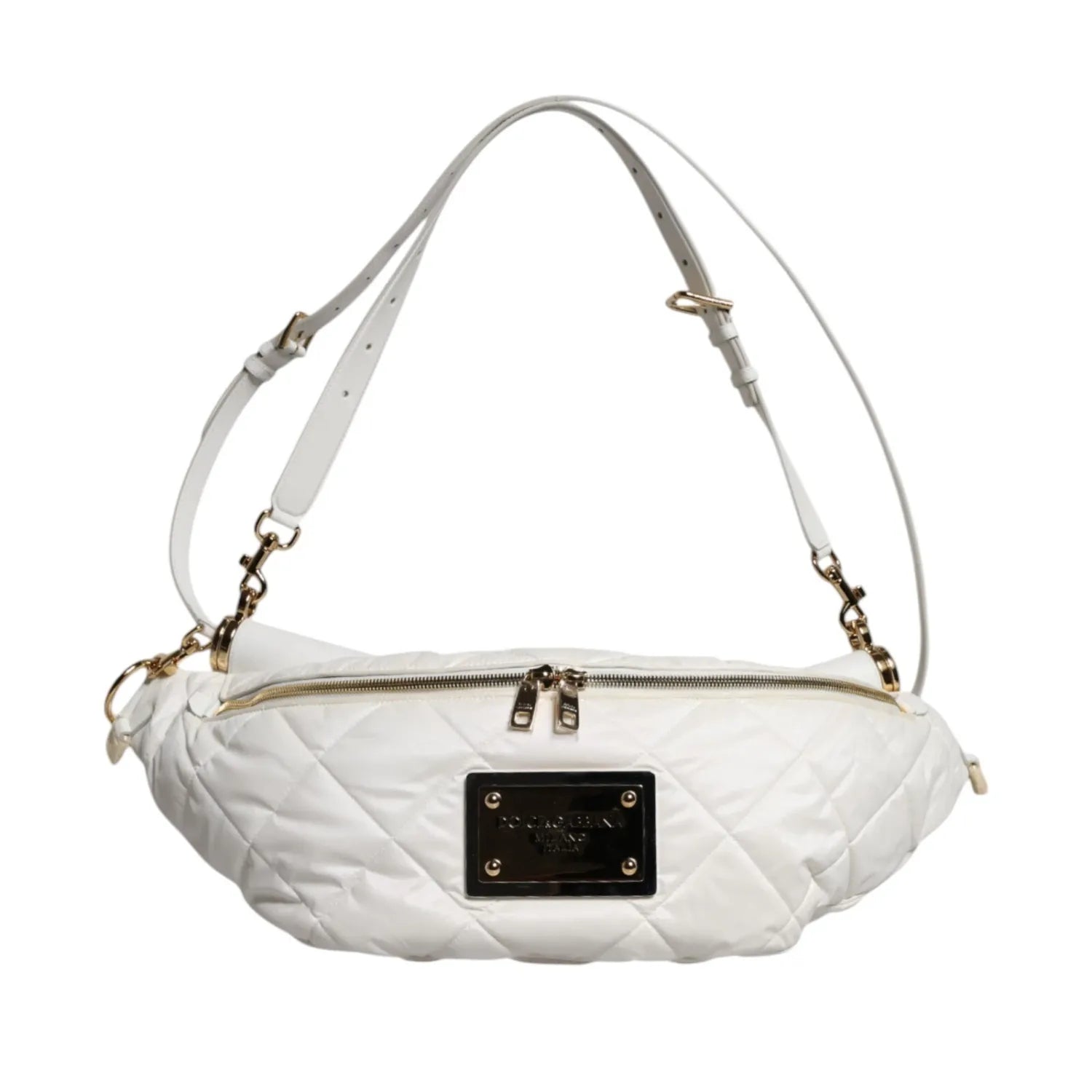 Dolce & Gabbana White Quilted Logo 90's Sicily Belt Waist Fanny Pack Bag