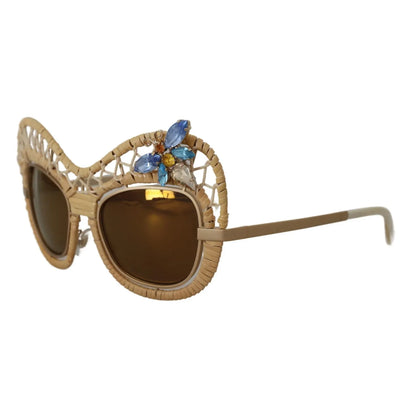 Dolce & Gabbana DG2159B Beige Gold Straw Butterfly Crystals Sunglasses