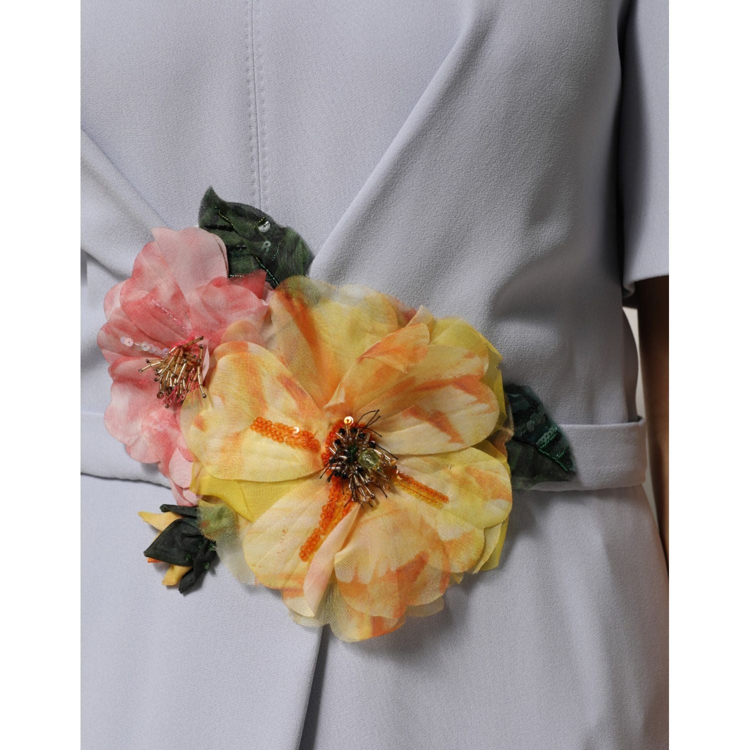 Dolce & Gabbana Light Blue Viscose Blend Floral Applique Dress