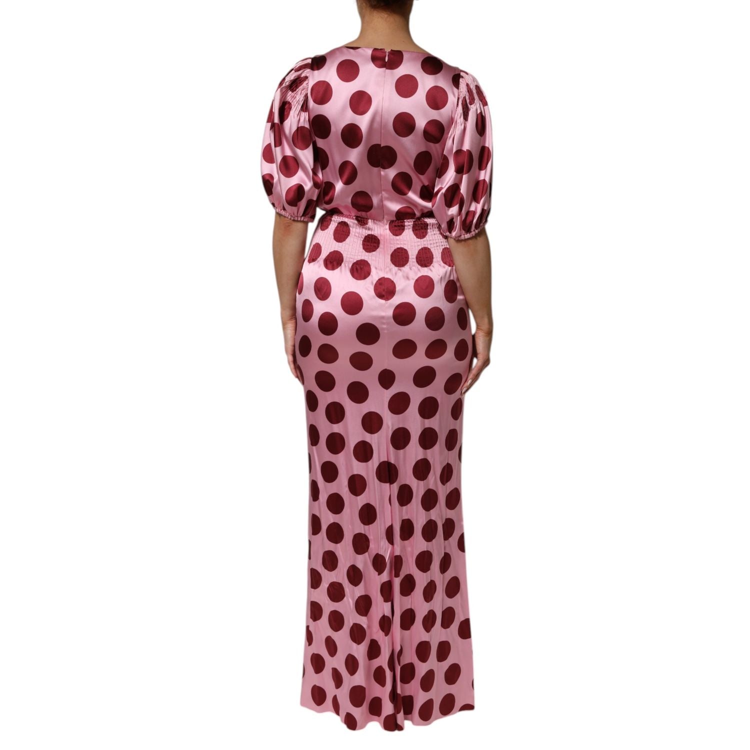 Dolce & Gabbana Pink Red Polka Dot Silk Satin Maxi Gown Dress