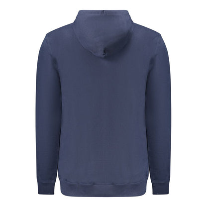 Tommy Hilfiger Blue Cotton Men Sweater with hood, made from 95% regenerative cotton. Features iconic logo and brushed interior for comfort.