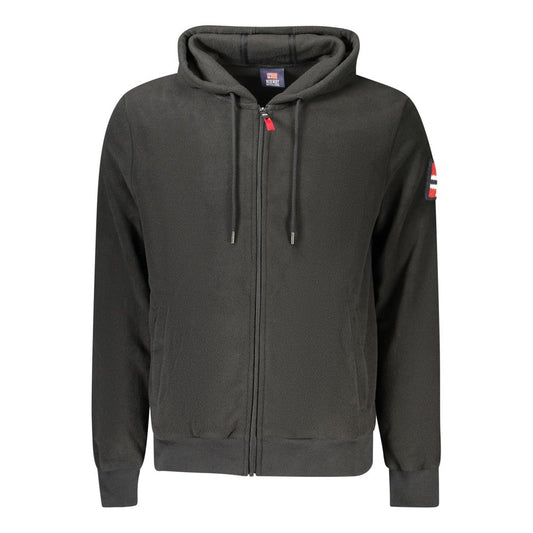 Norway 1963 Black Polyester Men Sweatshirt with hood, zip closure, and embroidered logo, showcasing style and comfort.