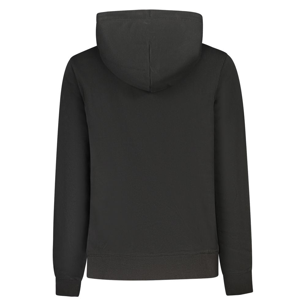 Tommy Hilfiger Black Cotton Women Sweater, back view, featuring a hood and long sleeves for stylish comfort and sustainability.
