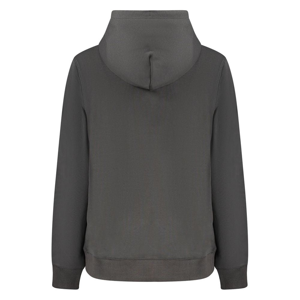Back view of Tommy Hilfiger Black Cotton Women Sweater with hood, showcasing sustainable design and stylish comfort.