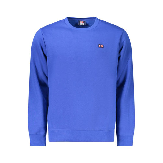 Norway 1963 Blue Cotton Mens Sweater with crew neck and logo applique, perfect for modern men seeking style and comfort.