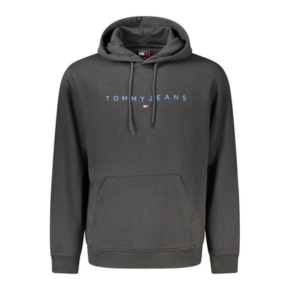 Tommy Hilfiger Black Cotton Men Hoodie with logo embroidery and central pocket.