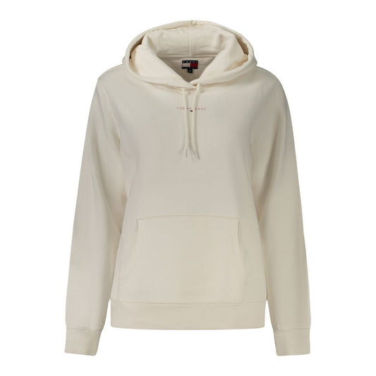 Tommy Hilfiger White Cotton Women Sweater with hood and central pocket, showcasing iconic logo and sustainable fashion design.
