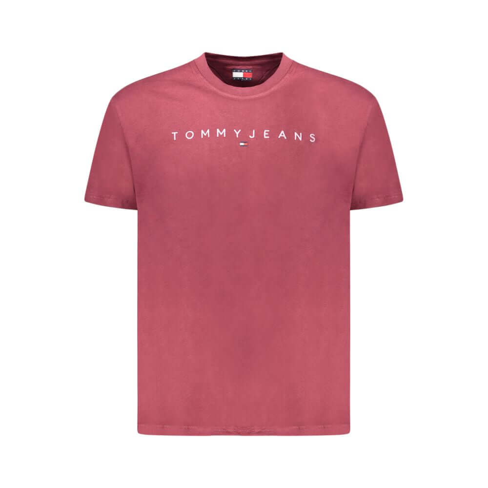 Tommy Hilfiger Red Cotton Men T-Shirt with embroidered logo, short-sleeved crew neck design, eco-friendly 95% regenerative cotton.