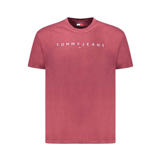 Tommy Hilfiger Red Cotton Men T-Shirt with embroidered logo, short-sleeved crew neck design, eco-friendly 95% regenerative cotton.