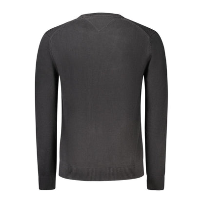 Tommy Hilfiger Black Cotton Men Sweater, organic cotton back view, elegant design, luxury fashion, iconic style, embroidered details.