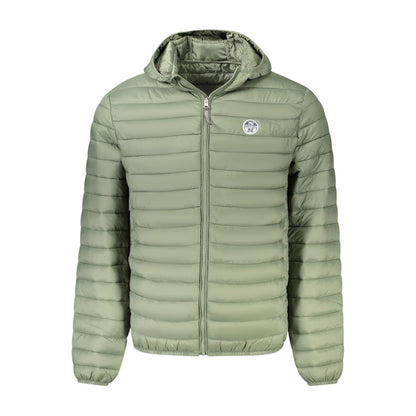 North Sails Green Polyester Men's Jacket with hood and applique logo, stylish padded design for contemporary men.