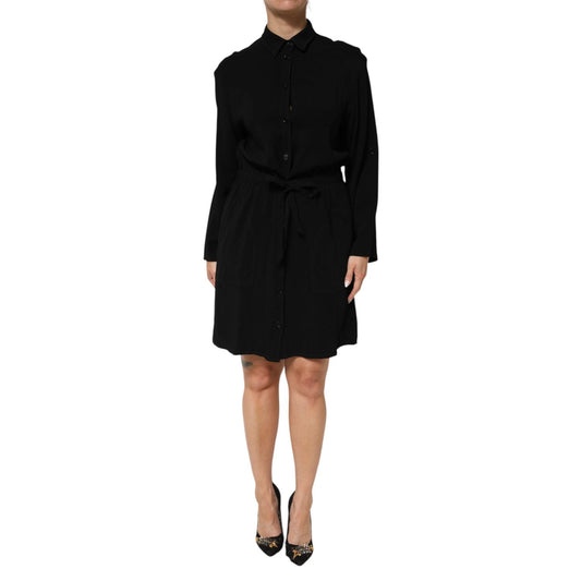 Emporio Armani Black Viscose Blend Shirt Style Belted  Dress