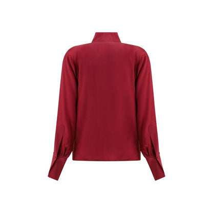 Back view of Crida Milano Multicolor Silk Shirt with high collar and elegant satin finish.